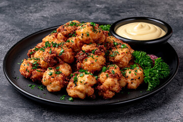 Fototapeta premium Cauliflower bites served with sauce on a plate