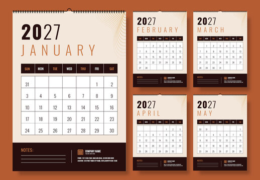 2027 Monthly Wall Calendar Template Set Layout