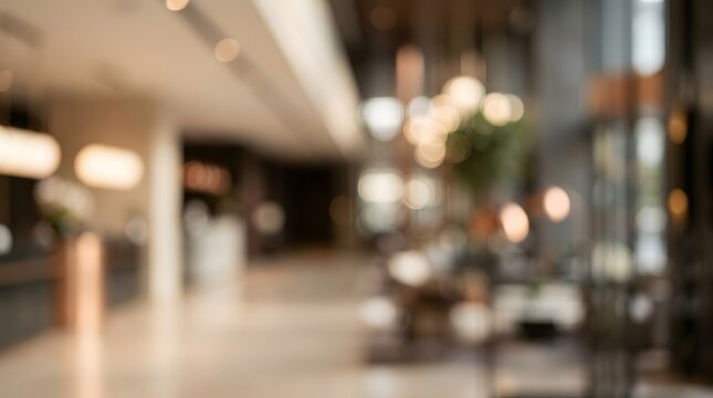 Defocused Modern Hotel Lobby Interior with Bokeh.