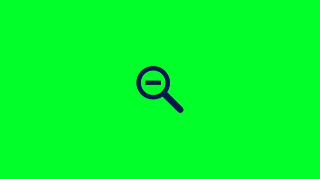 Zoom Out Magnifying Glass Icon Clicking Animation Isolated on Green Screen