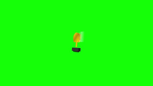 Three golden trophy icons moving horizontally against a bright green screen background