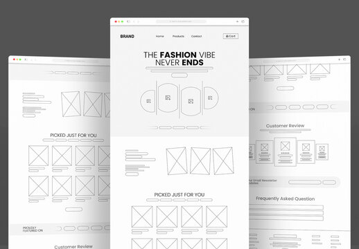 Modern Fashion Ecommerce Landing Page Wireframe UI Design