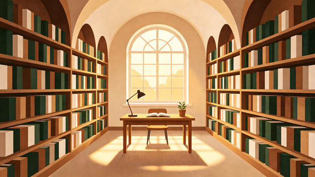 Back to school library reading space illustration