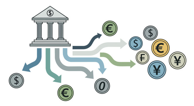 Financial Institution Distributing Currency Symbols Worldwide.