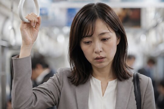 疲れ顔　通勤　日本人