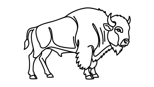 Black and white bison illustration on white background.