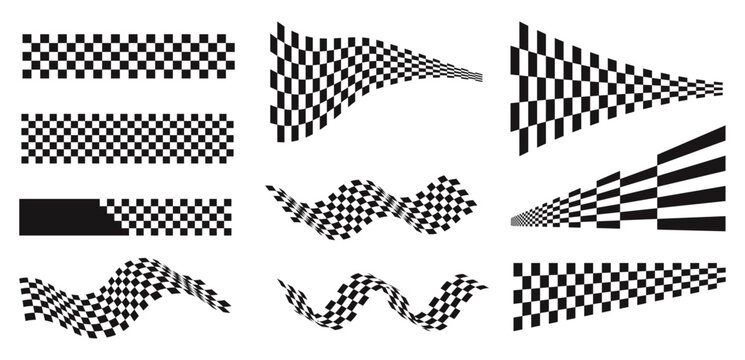 Collection of different  Racing car decals set, checkered flag stripes finish line motifs and speed lines vector collection for motorsport branding tuning stickers and racing.
