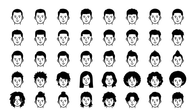 Hand Drawn Female Hairstyles Vector Set with Diverse Fashion Haircuts and Beauty Styles Collection
