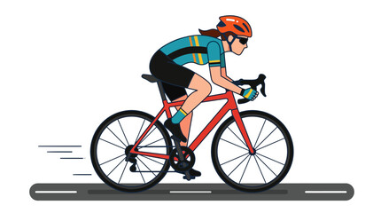 Obraz premium Cyclist Riding Red Road Bike Fast.