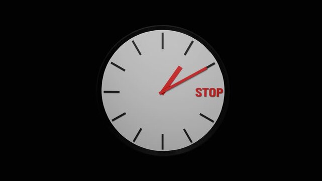 Stop Time Concept, Clock Hand Stopping on Word Stop Minimal Animation