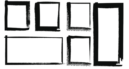 Dirty borders with black paint brush strokes. Grunge frames. Rough line sketch squares. banner frame messy texture. Ink rectangle edges with distress texture.eps © Sukman