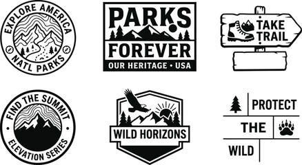 Fototapeta premium Set of adventure and national park badges with wildlife inspirational typography