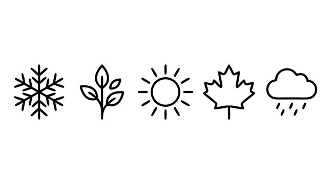 four seasons and weather icon vector set minimalist line art symbols