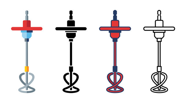 Mixing Paddle Power Tool Attachment Icon in Flat, Silhouette, Outline and Glyph Design