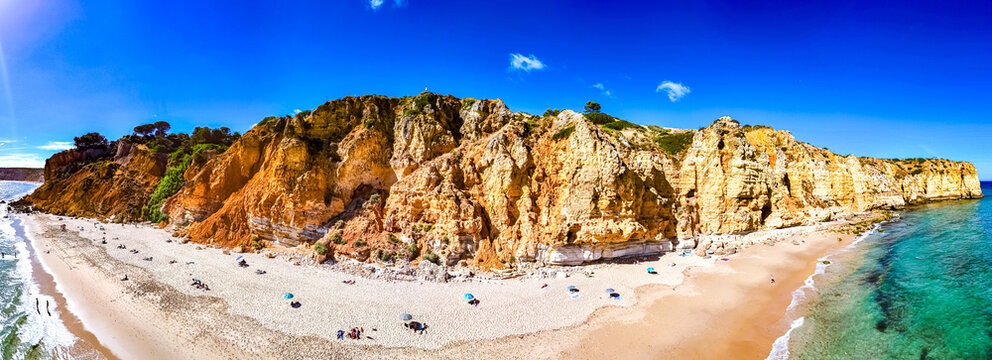 Panoramic view of Canavial Beach in Lagos, Algarve, Portugal