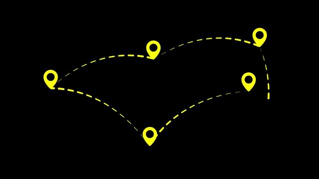 Animated network connection between multiple location pins on a map showing travel routes motion graphic