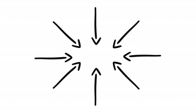8 hand-drawn arrows pointing inward to a central focus point   on a alpha channel 4k background