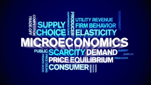 Microeconomics animated word cloud-text design animation tag kinetic typography seamless loop.