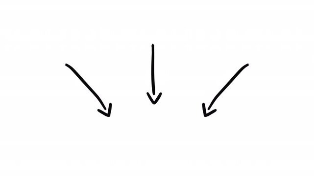 Three  arrows pointing down doodle animation on transparent background