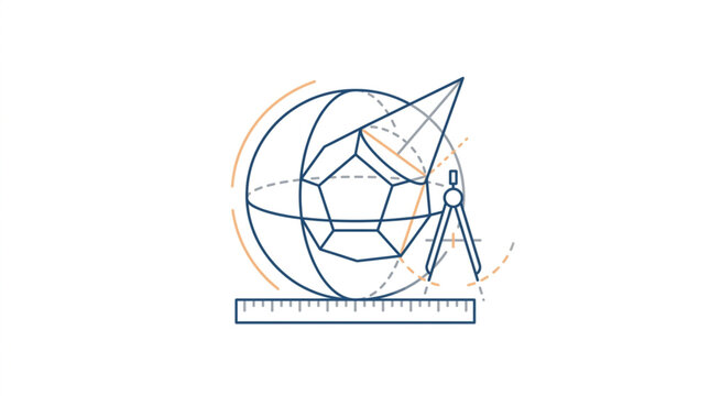 Geometric compass and protractor technical drawing illustration.