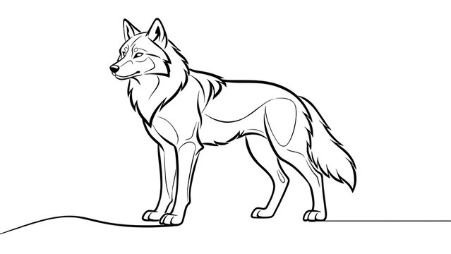 Gray wolf line art illustration white background.