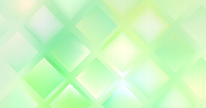 Green geometric background with shiny frozen diamond shapes, abstract soft green grid pattern with square elements, 3D vector illustration.