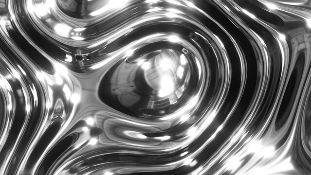 Shiny metallic silver ripple fluid background, 3d molten silver metallic texture, 3D rendered illustration.