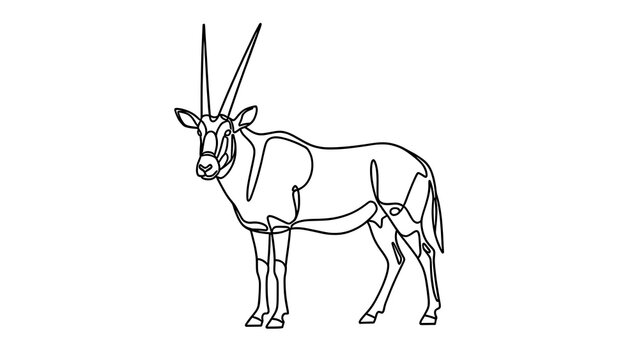 Oryx antelope line drawing white background.