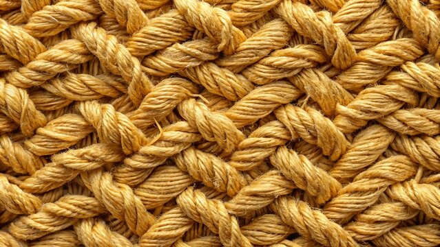 Close up view of tightly woven natural jute or sisal rope texture