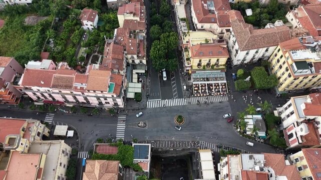 aerial view of Piazza Tasso is the central public square of Sorrento named after the poet Torquato Tasso this southern italian city in the Provence of Naples. Italy
