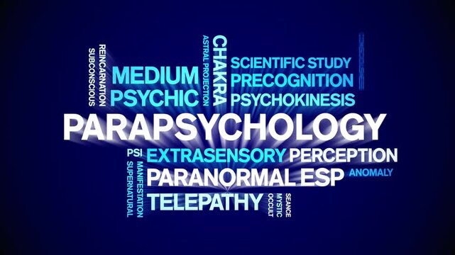 Parapsychology animated word cloud-animation tag kinetic typography seamless loop.