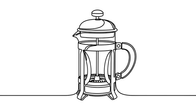 French press coffee maker illustration white background.