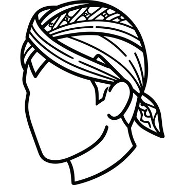 Profile of man wearing traditional Indonesian udeng headcloth.