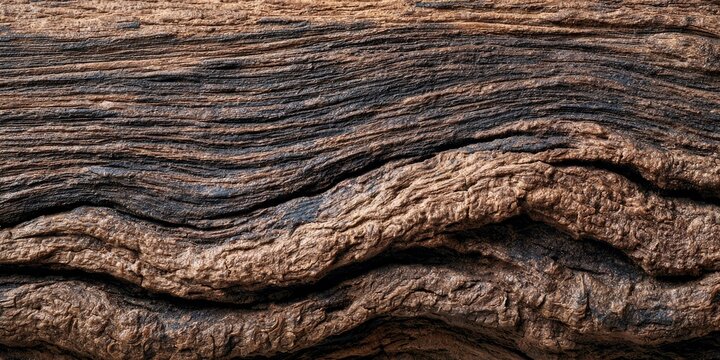 Detailed macro view of weathered, textured, and grooved wood grain