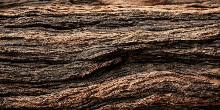Detailed macro view of weathered, dark brown wood grain with organic texture