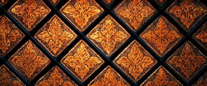 Ornate golden diamond pattern with intricate floral motifs