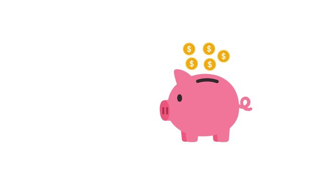 An illustration of pink piggy bank with gold coins isolated white background