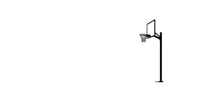 Basketball player in black silhouette performs a jump shot againts a clean white background