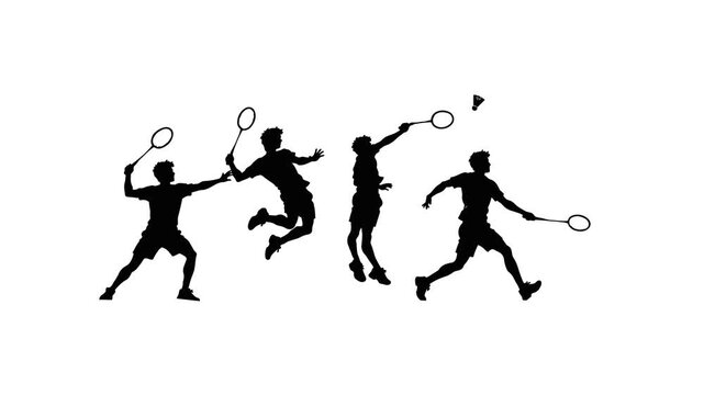  Badminton player performing a continuous sequence of movements against a clean white background.