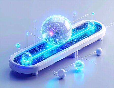6d isometric view of decentralized blockchain network nodes and secure data transfer