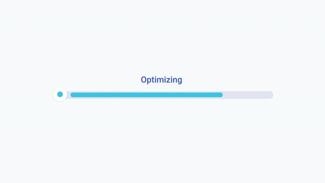 Flat vector illustration of a modern optimizing progress bar, representing system optimization, software performance, loading progress, and digital workflow.