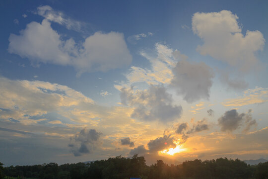 Landscape sky background with cloud  light  sunset  in   fields.
