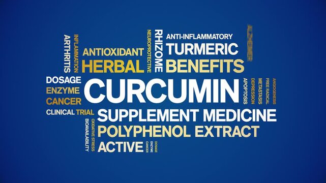 Curcumin animated word cloud-animation tag kinetic typography seamless loop.
