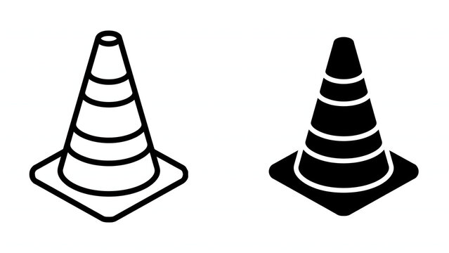 Traffic cone icon for construction and road safety, line art vector symbol