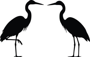 Naklejka premium Heron Bird Silhouette Collection Featuring Standing Wading Birds Isolated on White for Nature and Wildlife Design