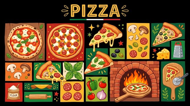 Delicious italian pizza with various toppings and ingredients