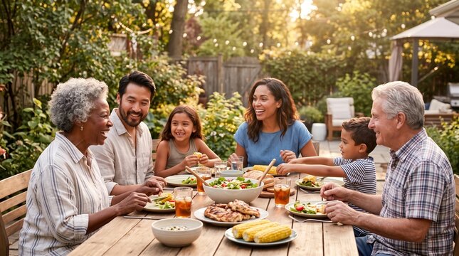 Multigenerational lunch outdoors