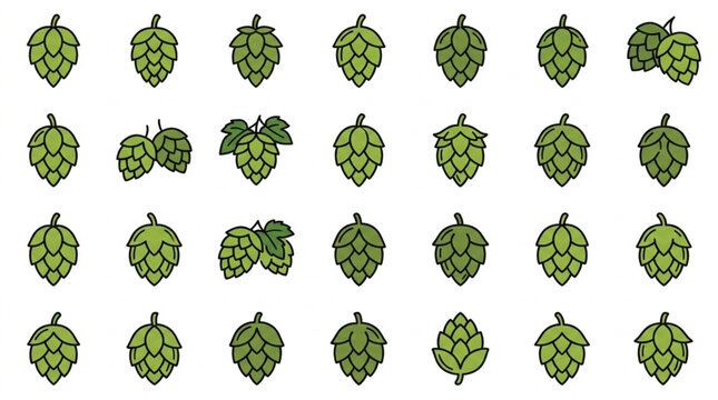 Green hop cones illustration for beer brewing design.