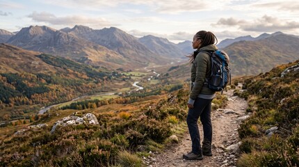 Obraz premium Backpacker on rugged mountain trail