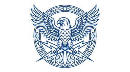 Fototapeta premium Vintage engraved emblem of a falcon with lightning bolts on a classic tattoo-style isolated illustration.